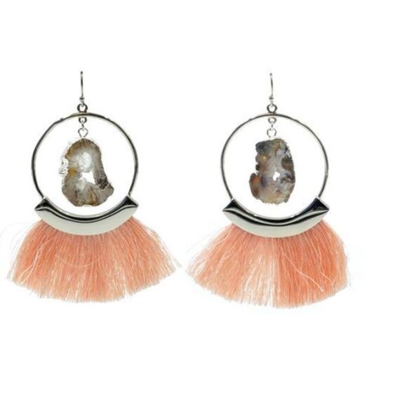 RETAIL $45 Kinsley Armelle Agate Collection Silver Punch Fringe Earrings*NEW - Picture 1 of 2